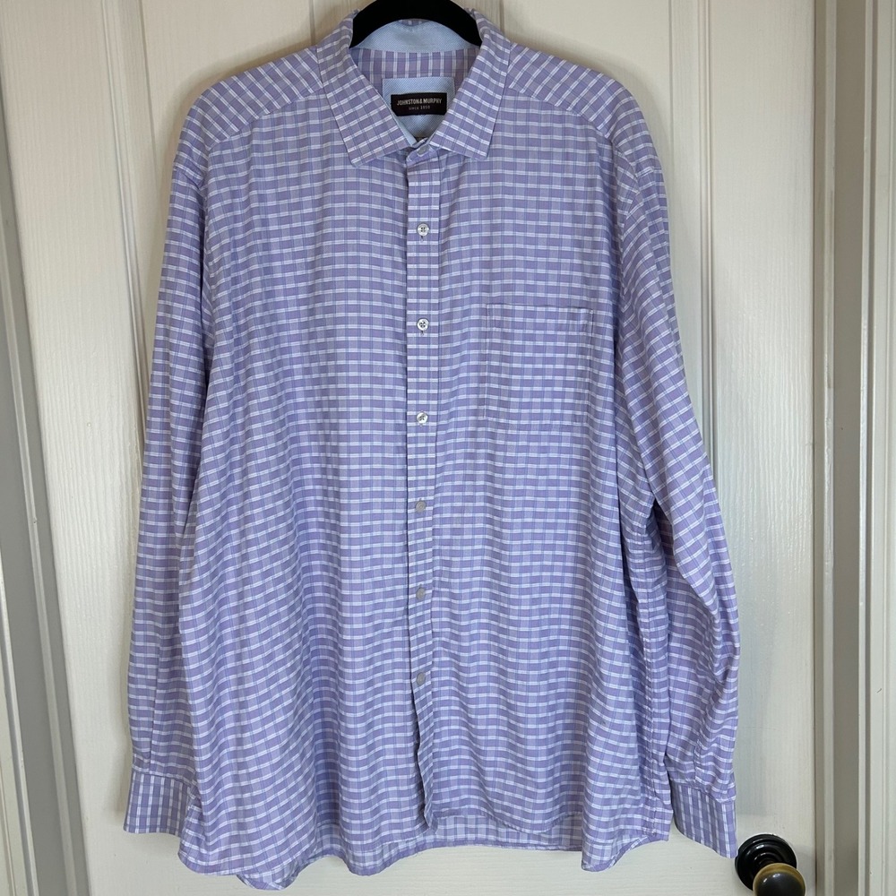 Johnston & Murphy Men's Long Sleeve Plaid Button Down Shirt Purple White Size XL